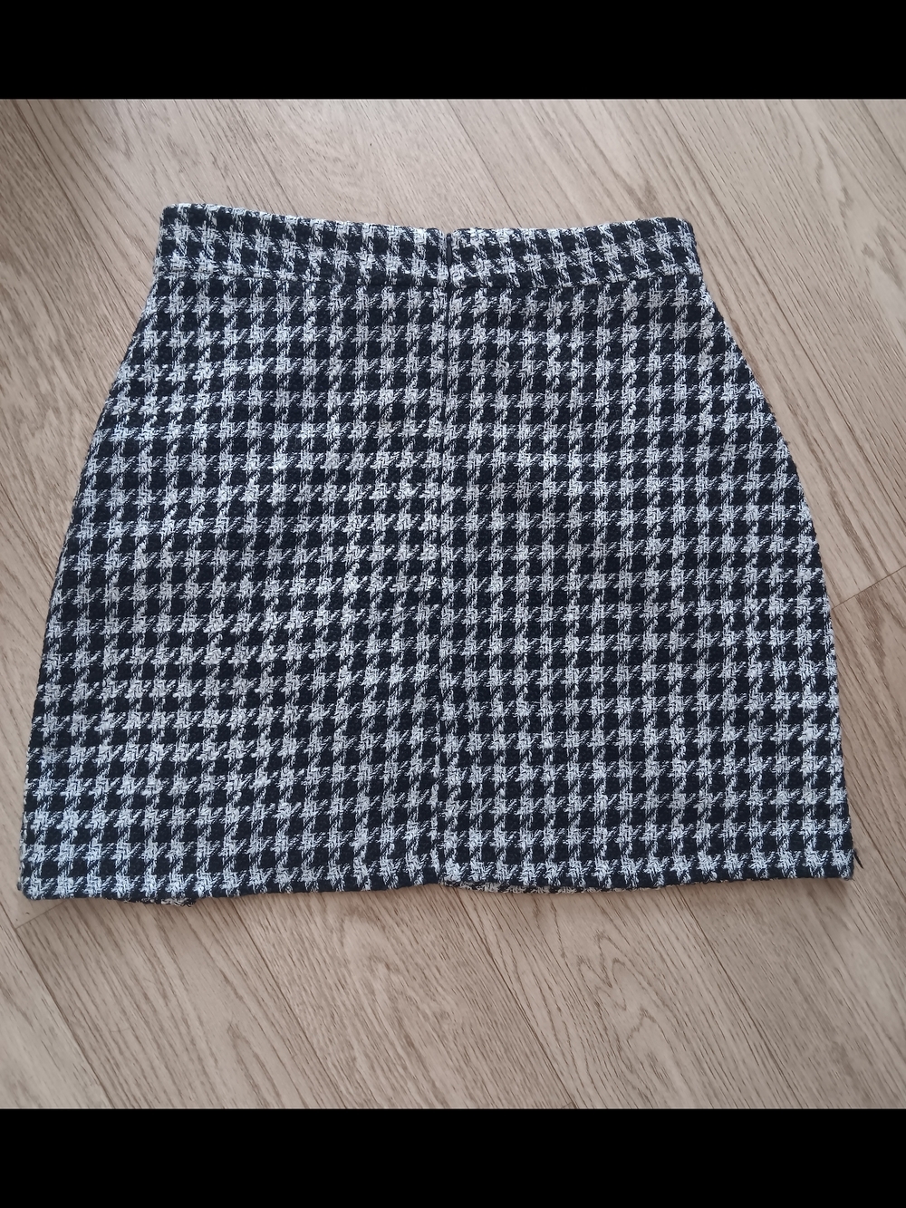 Zenith Houndstooth Mini Skirt Women’s Size M Black White Tweed Button Detail - Picture 6 of 6